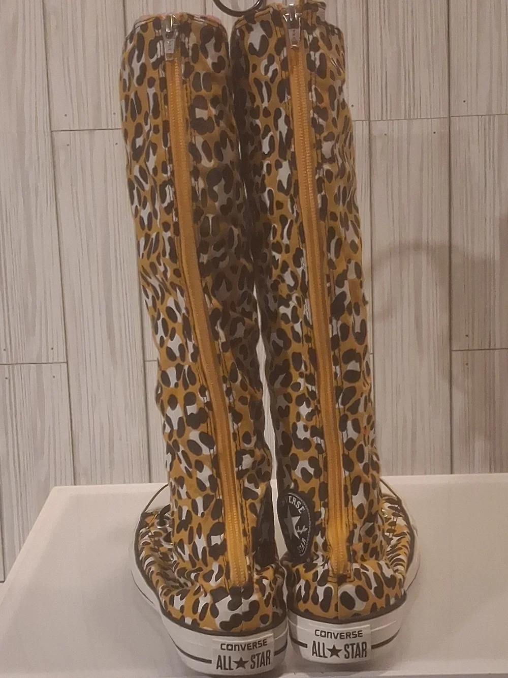 Converse Tall Leopard-Print Over-the-Knee Lace-Up Boots in Yellow Black White